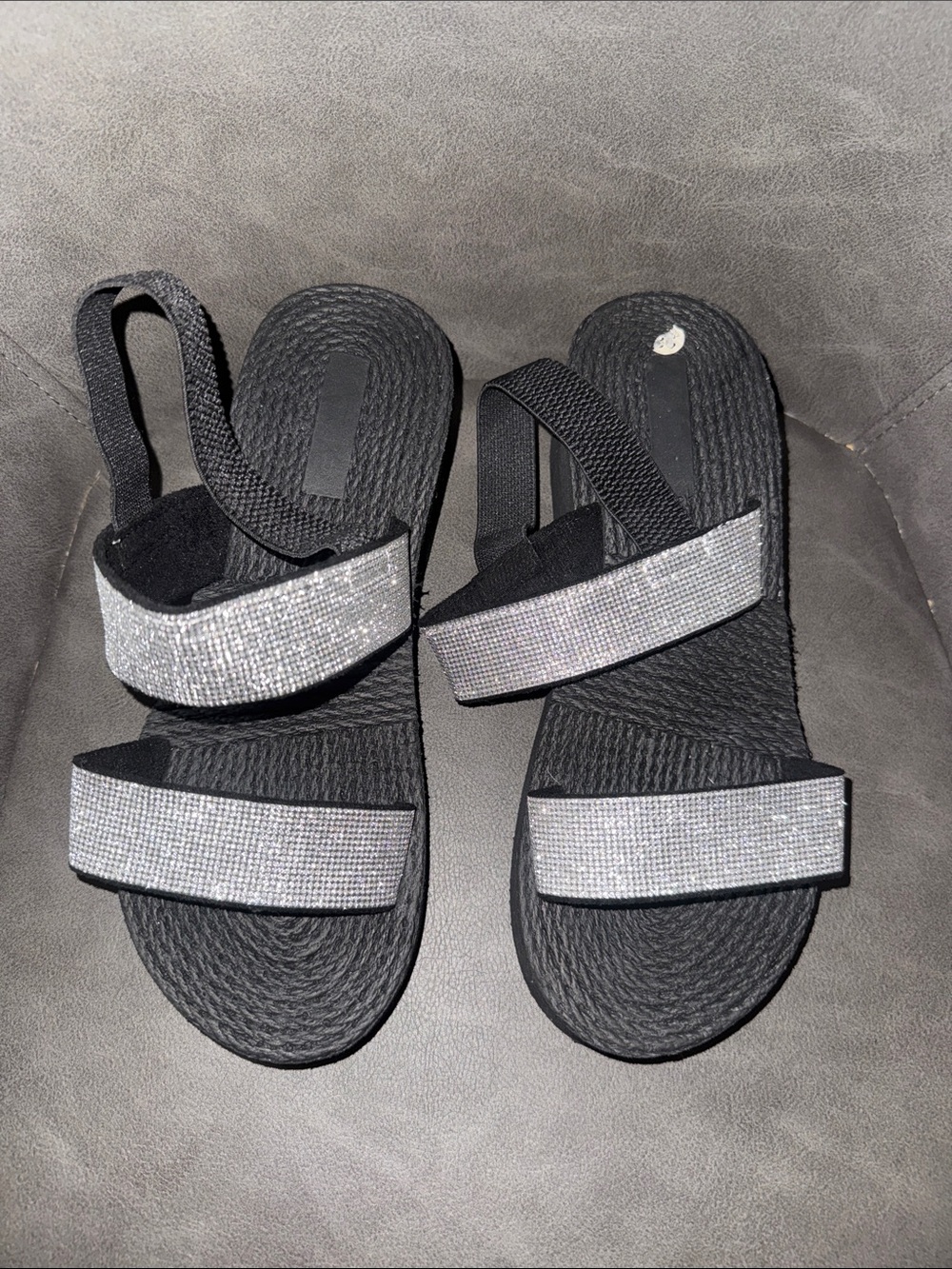 Women's Black Sandals with Silver Sparkle Straps